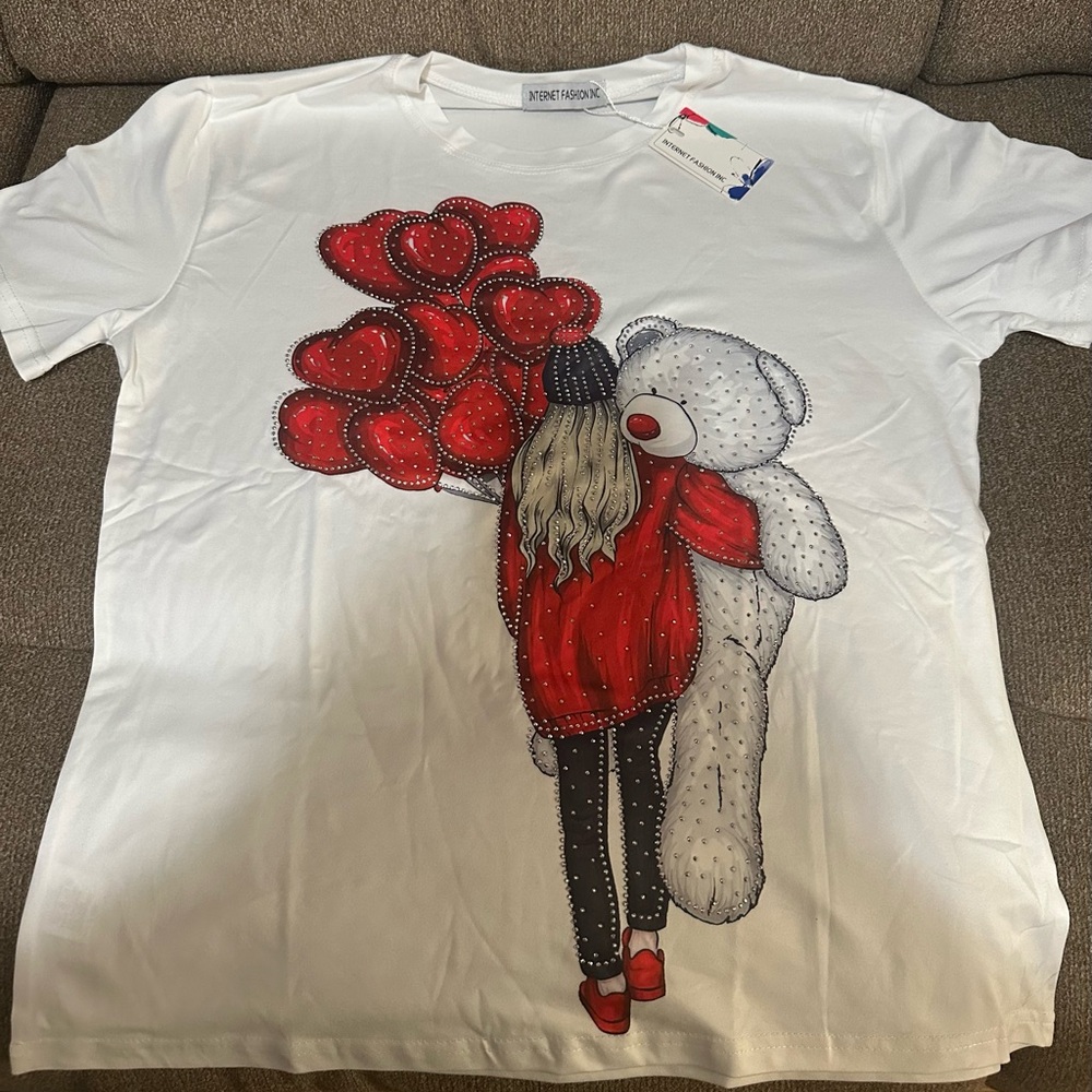 White and Red Graphic Tee by